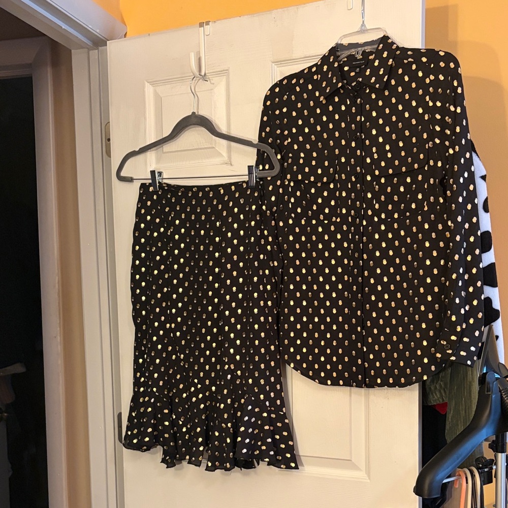 Who What Wear Black and White Polka Dot Skirt Set. NWOT